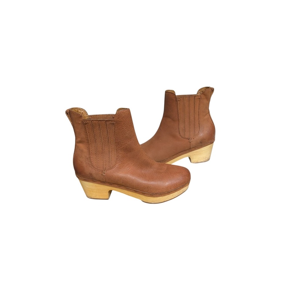 Frye & Co. Odessa Chelsea Boot Wood Platform Brown Leather Boho Western Size 8